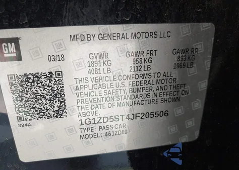 2018 Chevrolet Malibu Lt from USA, damaged, VIN 1G1ZD5ST4JF205506